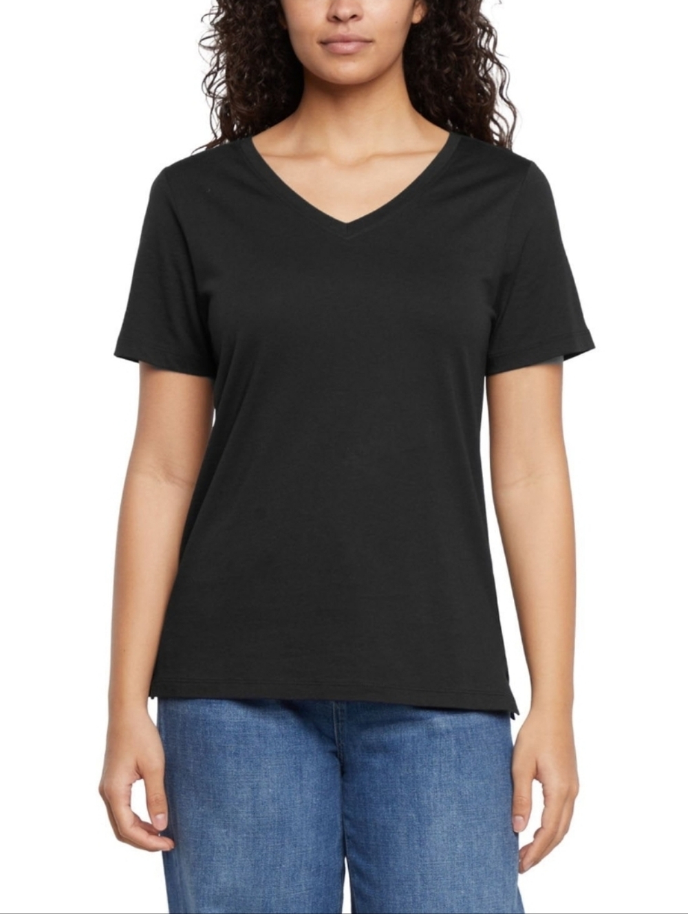 Women's Black V-Neck Short Sleeve Tee